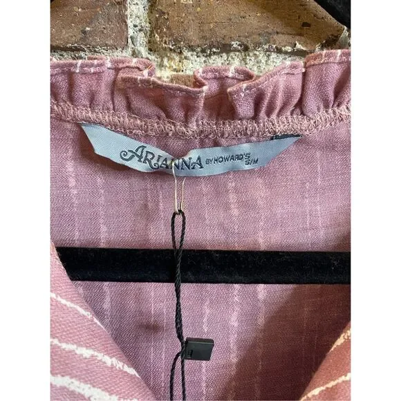 Arianna by Howard’s NWT Pink Mauve White Lines Drop Shoulder Blouse Top Women’s - Picture 4 of 8